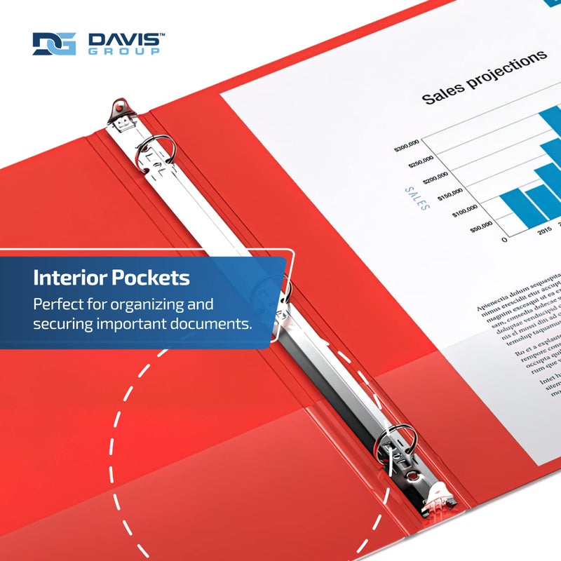 Davis Group مجموعة مجلدات اقتصادية ممتازة مكونة من 6 حلقات مكونة من 3 حلقات للمدرسة أو المكتب، مجلدات دائرية الشكل، مقاس 2.54 سم، أحمر - Image 5